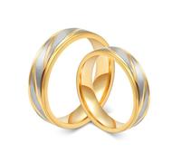 Whoiy Par de anillos de compromiso dorados cepillados, 4 mm/6 mm, anillos de boda de acero inoxidable, par grabado, dos colores, precio por pares, alianzas personalizadas para él y para ella, Damen 52