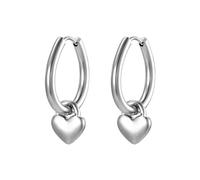 Whoiy Pendientes de aro de acero inoxidable para mujer, con colgante de corazón, aretes de moda hipoalergénicos plateado/dorado, No es una piedra preciosa