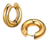 Whoiy Pendientes de aro gruesos de acero inoxidable para mujer, hipoalergénicos, plateados/dorados, Acero inoxidable, Sin piedra preciosa