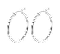 Whoiy Pendientes de aro pulidos de plata, oro, negro, multicolor, hipoalergénicos, de acero inoxidable, hipoalergénicos, para mujeres/hombres, unisex, de 10 a 30 mm, 25mm, Acero inoxidable, Sin piedra