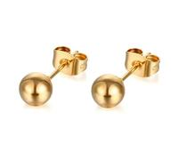 Whoiy Pendientes de bola de acero inoxidable para mujer, plateado/dorado/oro rosa, hipoalergénicos, 3 mm a 6 mm, 6mm, Sin piedra preciosa