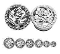 Whoiy Piercing dilatador de acero inoxidable de oro rosa/plata, 8 mm - 16 mm, 2 unidades, para mujer, con circonitas, 8mm, Acero inoxidable, Circonia cúbica