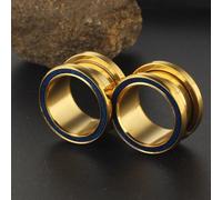 Whoiy Piercing dilatador de acero inoxidable dorado de 6 mm a 16 mm, 2 unidades con purpurina, para hombres y mujeres, 14mm, Acero inoxidable, Sin gemas