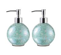 WHOLE HOUSEWARES Dispensador de jabón de Manos de Mosaico de Vidrio para baño, Botella de loción para Cocina, baño con Bomba de plástico Cromado, Juego de 2 de 14 onzas (Turquesa)