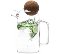 Whole Housewares Jarra de cristal con tapa de corcho, elegante recipiente de cristal para bebidas frías, ideal para zumo, agua, té, leche, vidrio de borosilicato, tapa de corcho rústico, 750 ml, 17,5