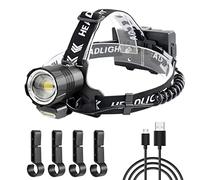WholeFire Antorcha de Cabeza de 13000 Lúmene Súper Brillante USB Recargable | XHP90 LED Linterna Frontal con Zoom 4 Modos con Luz COB y Pantalla de Alimentación y Función de Banco de Energía
