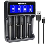 WholeFire Cargador de Batería Universal, 4 Ranuras LCD Pantalla Inteligente 18650 Cargador de Batería para Recargable Li-Ion 18650 26650 18490 17670 17500 16340 14500, Ni-MH/Ni-CD A AA AAA Baterías