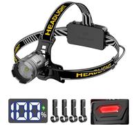 WholeFire linterna frontal, linterna frontal recargable, super brillante, 30.000 lúmenes, 3 modos de iluminación, linterna con pantalla, linterna manos libres, adecuado para el trabajo, camping