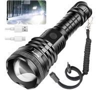 WholeFire Linterna LED Alta Potencia 90000 Lúmenes, Potente XHP160 Policial Linternas USB Recargable Impermeable 5 Modos de Zoom, Táctica Militar Linterna con Batería y Cable USB