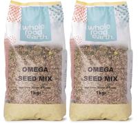 Wholefood Earth Mezcla de Semillas Omega - Calabaza, Girasol, Sésamo y Lino, Alto en Proteínas y Fibra, Vegana, Sin Transgénicos, 1kg, Envase Reciclable (Paquete de 2)