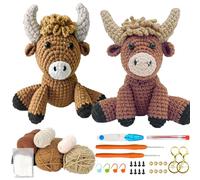 Wholesoukyii Kit Crochet para Animales, Kit de Crochet para Principiantes Vacas de las Highlands, Incluye Ganchillo, Tijeras y Lana, Entre Otros, para Aficionados al Tejido o Principiantes