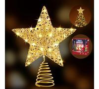 WHOLEV Estrella para Arbol de Navidad Dorada, 25CM Estrellas Superiores De 20 Luces LED con Temporizador, Alimentado por Batería o USB, Decoraciones De árboles De Navidad para El Hogar
