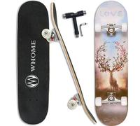 WHOME Pro Skateboard Completo para Niño Niña/Adulto Principiante/Pro - 31 x 8 Pulgada Patineta Estándar 8 Capas Alpine Maple Deck ABEC-9 Incluyen T-Tool(Ciervos)