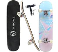 WHOME Pro Skateboards Completo para Adultos jóvenes y Principiantes - 31 x 8 Pulgadas Doble Patada cóncava patineta estándar para niña y niño 8 Capas Alpine Maple Deck ABEC-9 Incluyen T-Tool (Rosa)