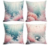 Whoonng Fundas Cojines 65x65cm Planta de Flor Abstracta Cojín de Sofá Fundas de Almohada de Funda Cojin de Cojines Decorativos para Sofá Silla Dormitorio Sala de Estar Exterior de 4 Funda