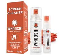 WHOOSH! Limpiador pantalla móvil Duo XL para iPhone, gafas y MacBook - 30 ml + 100 ml con paños de microfibra, limpiador pantalla táctil sin fugas, elimina huellas y manchas, ideal casa y viaje