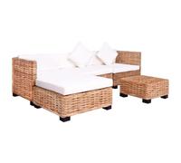 WHOPBXGAD 14 Piece Natural Rattan Sofa Set with Coffee Table and Ottoman, Brown Wicker Patio Furniture for Indoor Living Room, Durable Mahogany Wood Frame and Comfortable Cushions