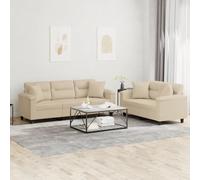 WHOPBXGAD 2+3 Seater Sofa Set Microfiber Cream Fabric with Cushions Living Room Furniture Comfortable Durable Modern Home Decor Conversation Set