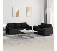 WHOPBXGAD 2+3 Seater Sofa Set with Cushions Black Fabric for Living Room, Durable Modern Lounge Furniture with Comfortable Seating and Pillows, Perfect for Relaxing and Entertaining Guests