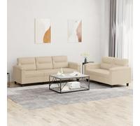 WHOPBXGAD 2+3 Seater Sofa Set with Cushions, Cream Microfiber Fabric, Modern Living Room Furniture, Comfortable Couches for Home Decor and Relaxation