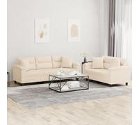 WHOPBXGAD 2+3 Seater Sofa Set with Cushions Microfiber Fabric Beige Living Room Furniture for Home Comfort and Relaxation