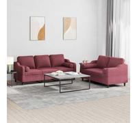 WHOPBXGAD 2+3 Seater Sofa Set with Cushions, Wine Red Fabric Living Room Furniture, Modern Sectional Couch with Pillows, Comfortable Lounge Seating for Home Decor