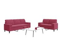 WHOPBXGAD 2+3 Seater Velvet Sofa Set Burgundy Red with Cushions, Modern Living Room Furniture for Small Spaces, Comfortable Lounge Conversation Sofa Set for Home Decor