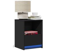 WHOPBXGAD 2 Pack LED Night Stands with RGB Lights, Black Engineered Wood Bedside Tables with Drawer, Modern End Table for Bedroom Living Room, 38x34x50cm, MAX Load 50kg