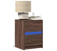 WHOPBXGAD 2 Pack Night Stand with LED Lights, Engineered Wood Bedside Table with Drawer, Oak Brown End for Bedroom Living Room, Modern Storage Side Table with RGB Lighting, Easy Assembly