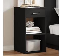 WHOPBXGAD 2 Pack Night Stands, Black Engineered Wood Bedside Table with Drawer and Open Shelves, 35x34x65cm, Modern End Table for Bedroom, Living Room, Study, Durable & Stable Storage Furniture