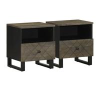 WHOPBXGAD 2 Pack Night Stands Solid Mango Wood Bedside Tables with Metal Legs, Black Finish 40x33x46 cm, Sturdy Storage Cabinet for Bedroom, Living Room, Home Decor