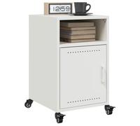 WHOPBXGAD 2 Pack White Night Stands with Wheels, Cold Rolled Steel Bedside Table with Storage Door & 2 Compartments, 36x39x59 cm Modern Furniture for Bedroom, Living Room