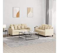 WHOPBXGAD 2-Piece Cream Fabric Sofa Set with Cushions, Modern Living Room Furniture for Small Spaces, Comfortable 2-Seater Couches with Durable Upholstery and Sturdy Structure