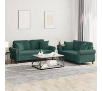 WHOPBXGAD 2-Piece Dark Green Velvet Sofa Set with Cushions, Comfortable Living Room Furniture for Small Spaces, Modern Couches with Soft Fabric and Sturdy Structure