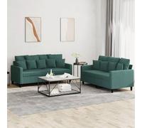 WHOPBXGAD 2 Piece Dark Green Velvet Sofa Set with Cushions, Modern Living Room Furniture for Small Spaces, Comfortable 2 Seater Couches with Pillows, Home Decor