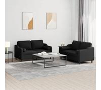 WHOPBXGAD 2 Piece Sofa Set with Cushions Black Fabric Living Room Furniture, Modern 2 Seater Couch with Pillows, Durable Upholstery for Lounge, TV Watching, Reading and Relaxation