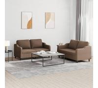 WHOPBXGAD 2 Piece Sofa Set with Cushions Brown Fabric Living Room Furniture, Durable Comfortable 2 Seater Couch for Small Spaces, Modern Lounge Sofa with Sturdy Structure