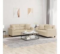 WHOPBXGAD 2 Piece Sofa Set with Cushions Cream Microfiber Fabric for Living Room, Durable Stain Resistant Upholstery, Comfortable Seating for Relaxation and Entertainment