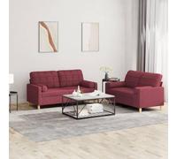 WHOPBXGAD 2 Piece Sofa Set with Cushions in Burgundy Fabric, Modern Living Room Furniture for Small Spaces, Comfortable 2-Seater Couches with Sturdy Wood Frame and Breathable Textilene