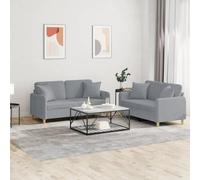WHOPBXGAD 2 Piece Sofa Set with Cushions Light Gray Fabric for Living Room, Durable Plywood Frame, Comfortable Seating for Relaxing and Entertaining Guests
