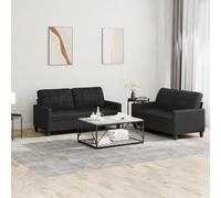 WHOPBXGAD 2 Piece Sofa Set with Cushions, Modern Black Faux Leather Living Room Furniture for Small Spaces, Comfortable 2-Seater Couches with Sturdy Metal Frame and Wood Structure