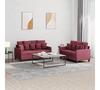 WHOPBXGAD 2 Piece Sofa Set with Cushions Red Wine Fabric Living Room Furniture Comfortable Seating for Home Lounge Reading TV Watching Durable Structure