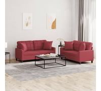 WHOPBXGAD 2 Piece Sofa Set with Cushions Red Wine Synthetic Leather Living Room Furniture for Small Spaces, Comfortable Seating with Sturdy Structure, Perfect for Chatting and TV Watching