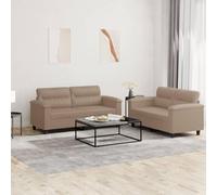 WHOPBXGAD 2-Piece Sofa Set with Cushions Synthetic Leather Cappuccino Color Living Room Furniture Comfortable Seating for Home Lounge TV Watching