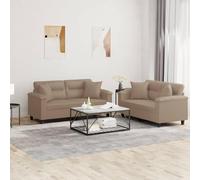 WHOPBXGAD 2-Piece Sofa Set with Cushions Synthetic Leather Cappuccino Color Living Room Furniture for Relaxation TV Watching Reading Modern Home Decor