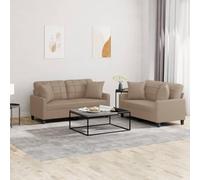 WHOPBXGAD 2 Piece Sofa Set with Cushions Synthetic Leather Capuchino Color Living Room Furniture for Small Spaces Comfortable Seating Modern Design