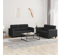 WHOPBXGAD 2-Piece Synthetic Leather Sofa Set with Cushions, Black Modern Living Room Furniture for Small Spaces, Comfortable Couches for Relaxing and Entertaining