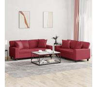 WHOPBXGAD 2-Piece Synthetic Leather Sofa Set with Cushions, Wine Red Living Room Furniture, Comfortable Couches for Home Decor, Modern Sectional for Relaxation and Entertainment
