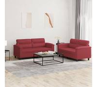 WHOPBXGAD 2-Piece Synthetic Leather Sofa Set with Cushions, Wine Red Living Room Furniture, Durable Faux Leather Couches for Relaxing and Entertaining, Comfortable Seating Solution