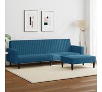 WHOPBXGAD 2 Piece Velvet Blue Sofa Bed Set with Ottoman, Convertible Loveseat for Small Spaces, Soft Fabric Living Room Furniture for Apartments and Studios